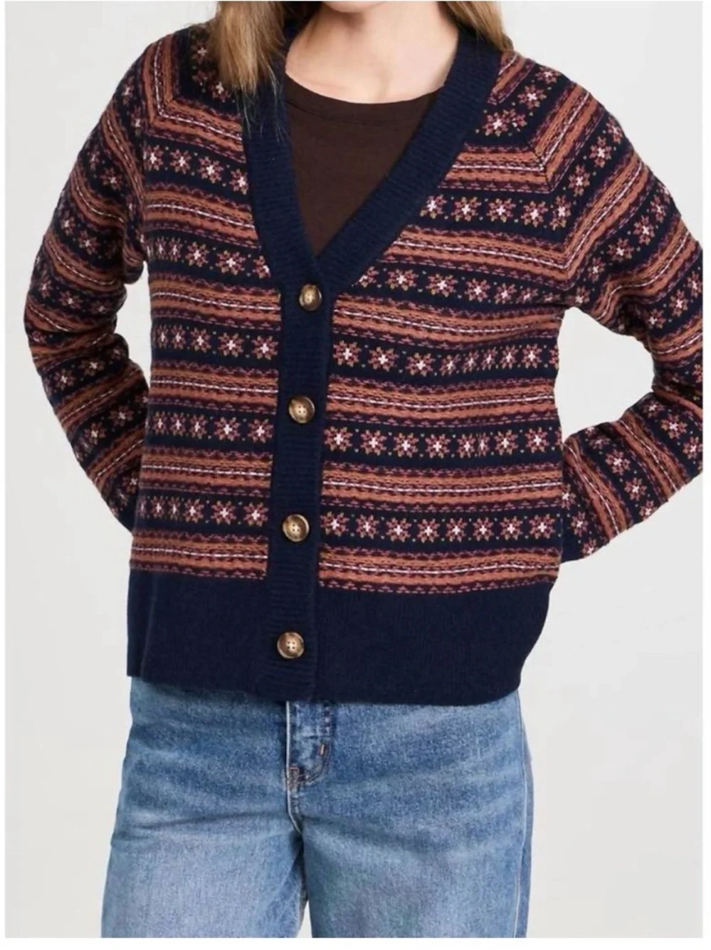 NWT $198 Faherty Highland Fair Isle Cardigan Sweater Women’s Small Wool Blend